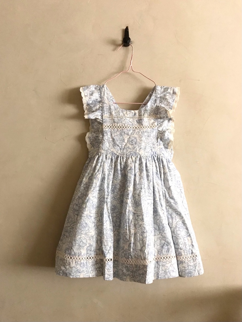 Blue White Floral Girl Pinafore Dress